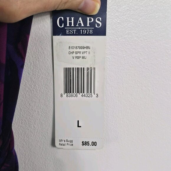 Chaps Sheath Dress Womens Large Purple Floral Faux Wrap Bodycon Ruched Surplice - Picture 8 of 11